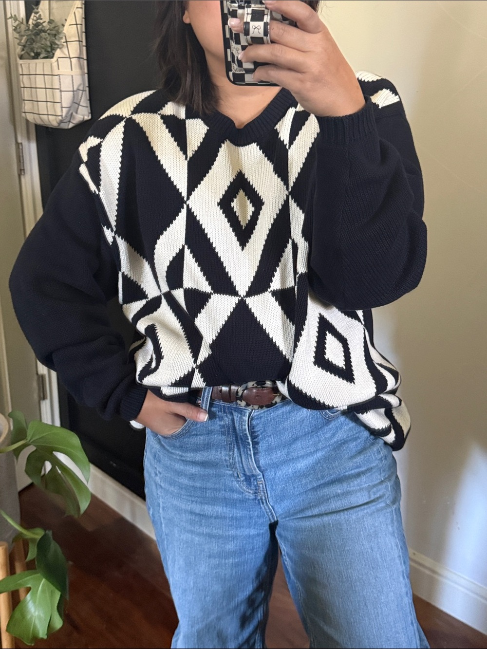 Vintage Liz & Co 100% Cotton Geometric Dolman Oversized Sweater. M